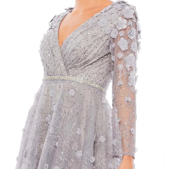 MAC DUGGAL 67387 FLORAL EMBELLISHED LACE A-LINE COCKTAIL STERLING DRESS sz 14 - Picture 3 of 4